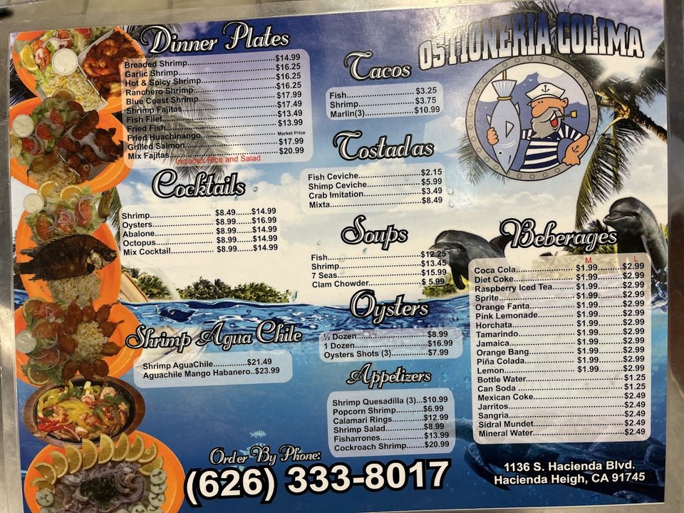 Seafood plates on a casual restaurant table.